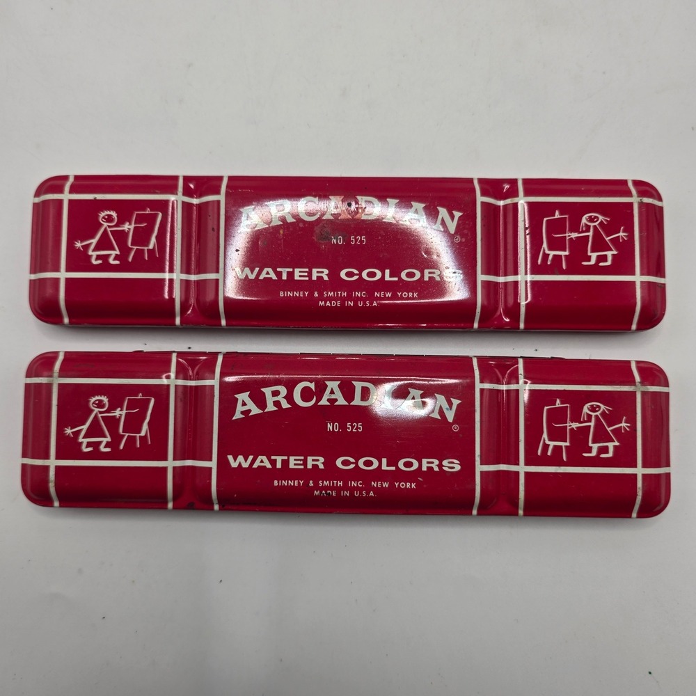 Binney & Smith Arcadian No 525 Watercolor Paint Tin Set 2 Red Vintage USA Art